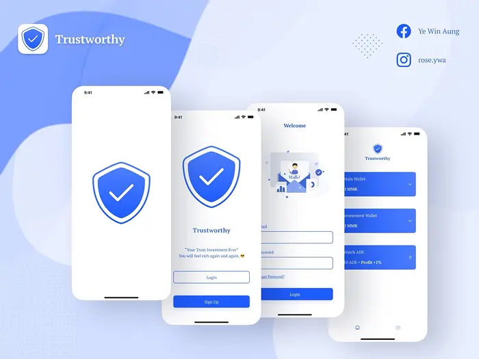 Trustworthy App Case Study - Mobile UI/UX design and prototyping by Rose (Ye Win Aung).