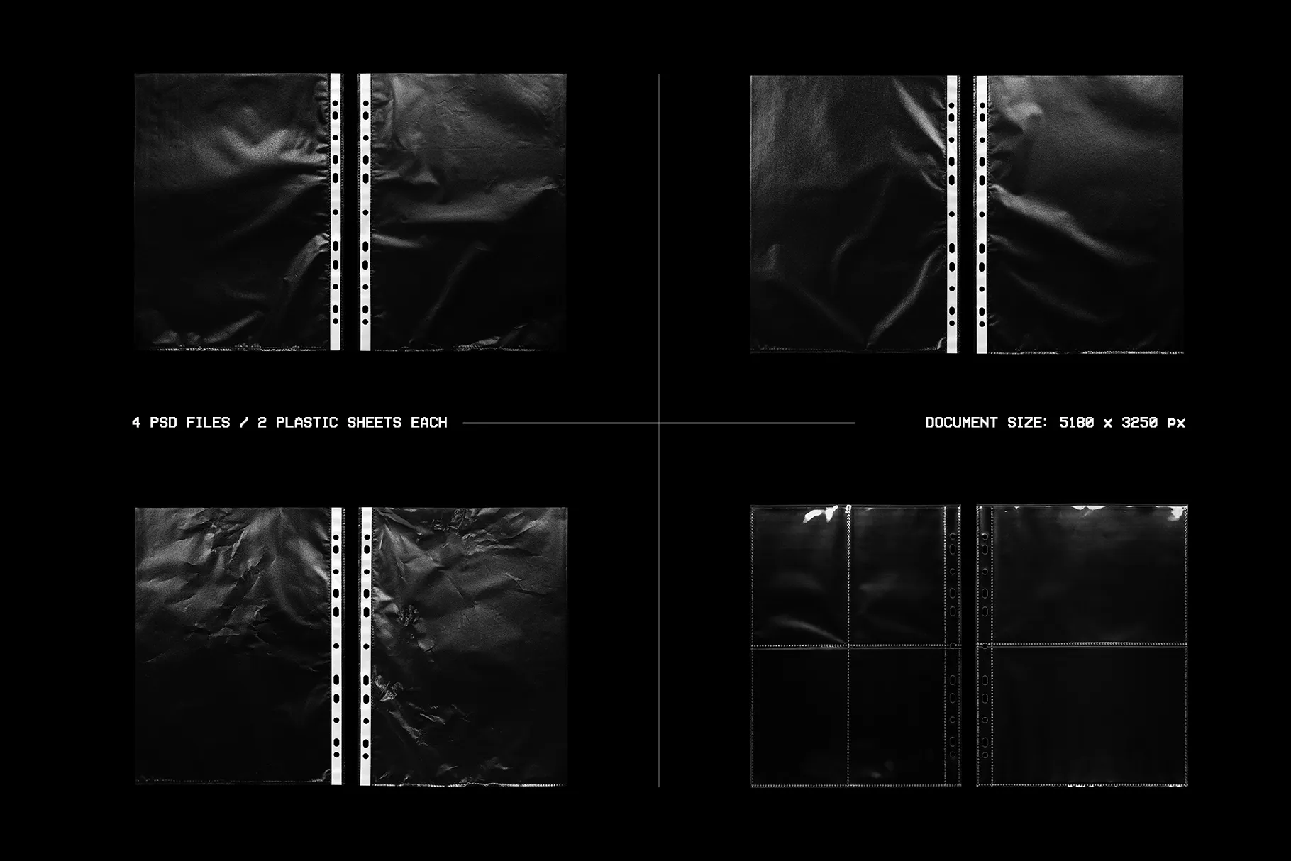 Editorial Archive Mockup Kit plastic sheet preview with four PSD files and two sheets each