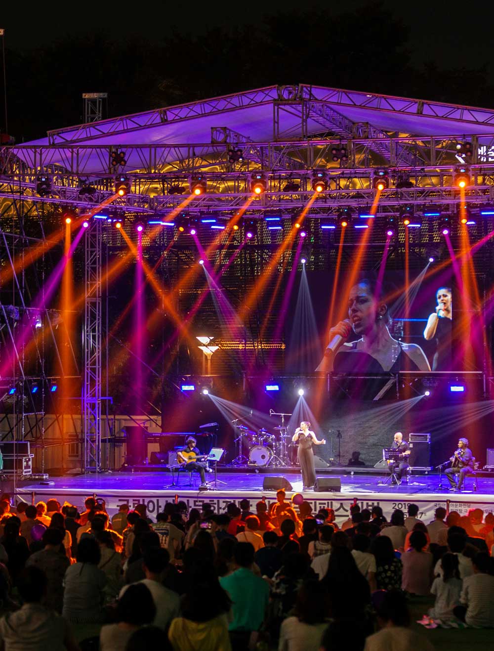 LED screen with light on concert scenario