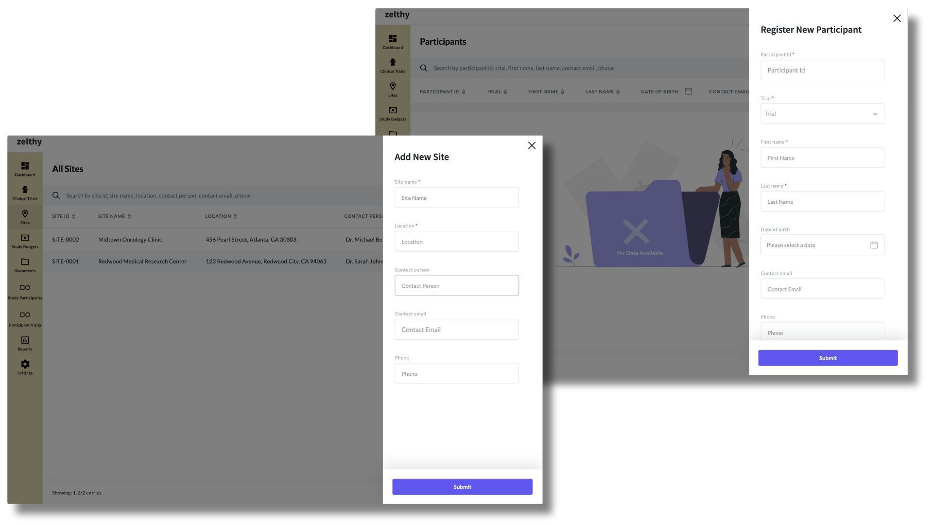 Zelthy CTMS Site and Subject Management Dashboard