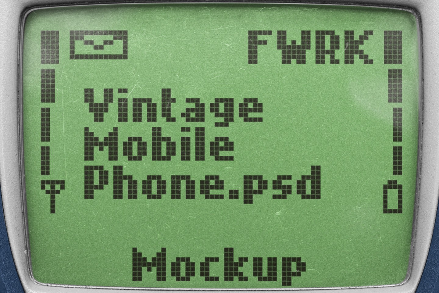 Iconic mobile phone mockup closeup of classic pixel screen display texture