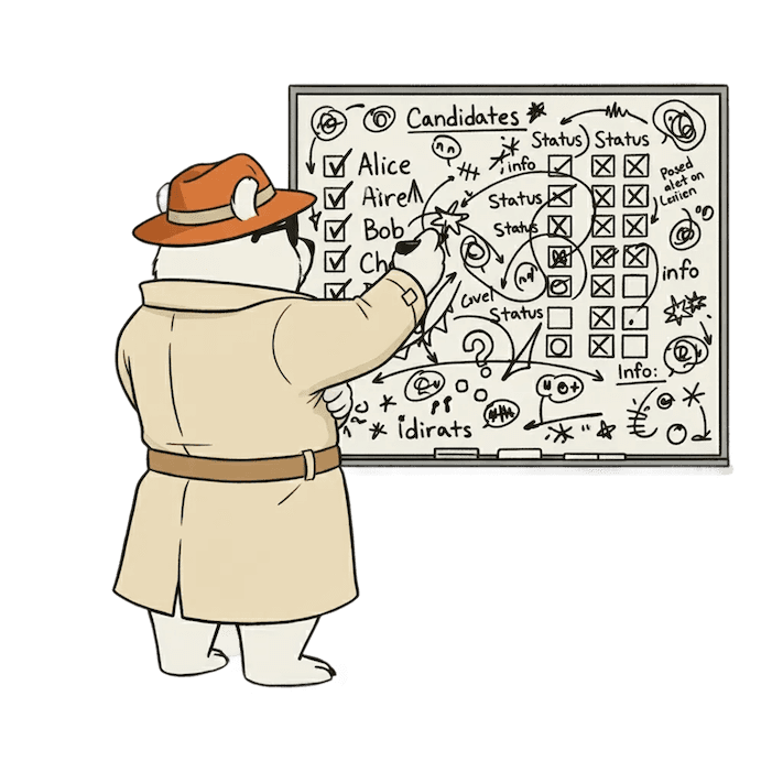 An illustration of a bear drawing on a messy chalkboard