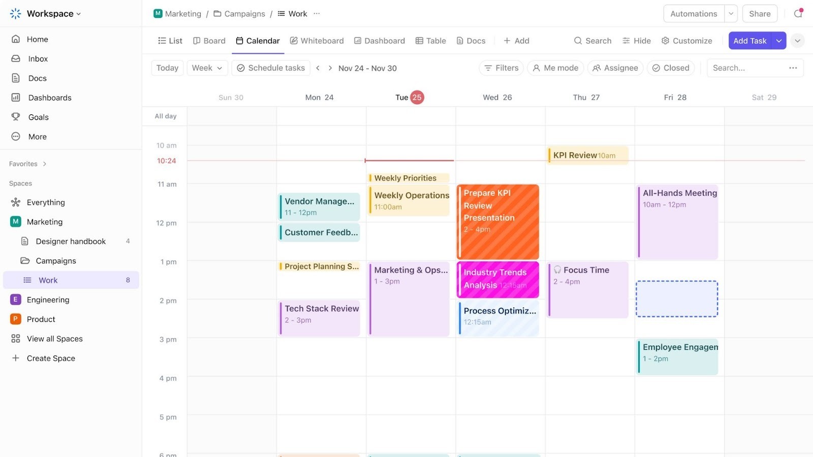ClickUp's unified calendar for managing project tasks