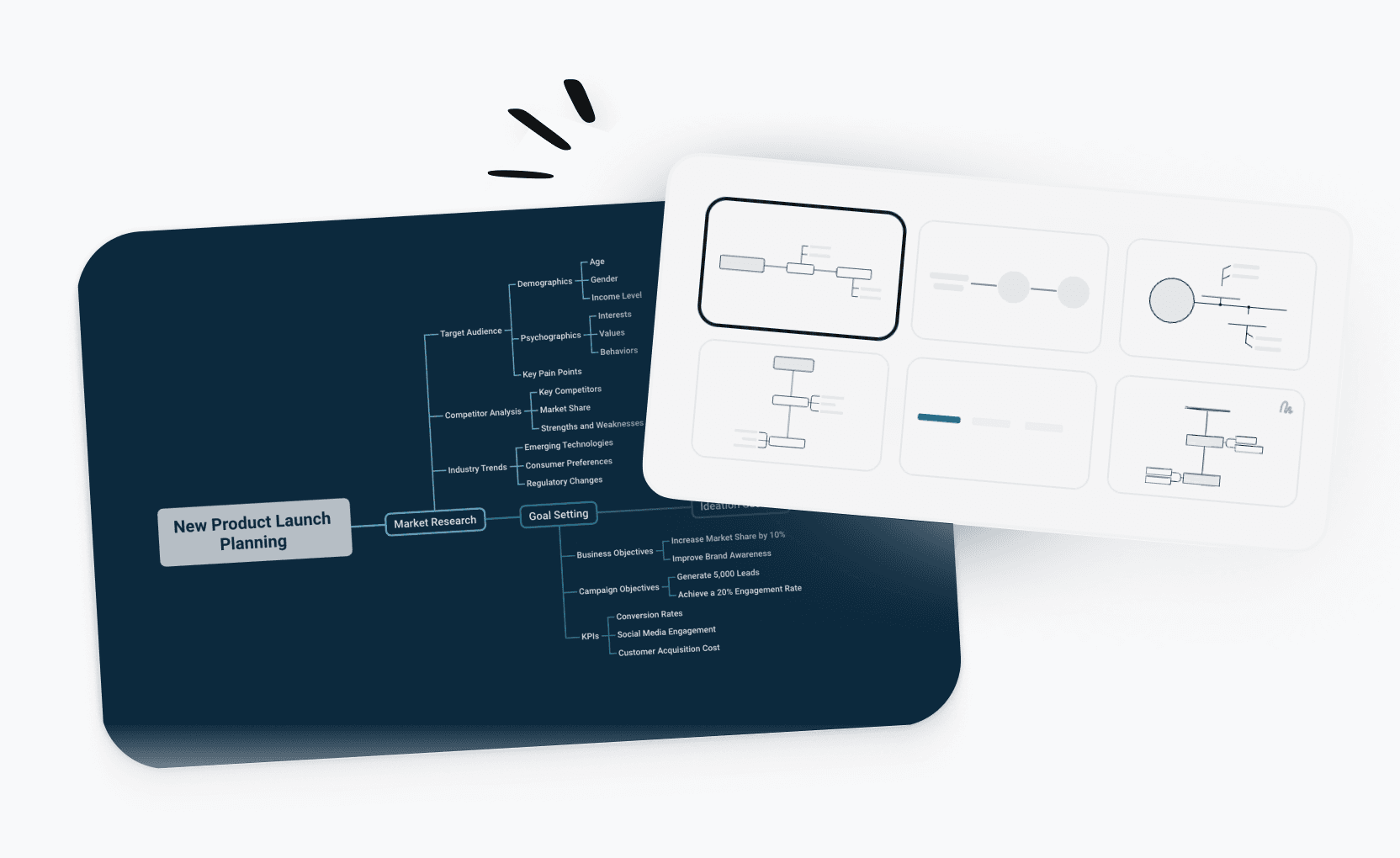 Adding events and milestones to a timeline with multiple project planning templates displayed side by side