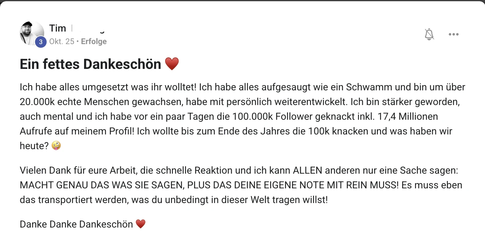 Erfolgsbericht KI Creator Akademie: Tim knackt 100.000 Follower und 17,4 Millionen Aufrufe