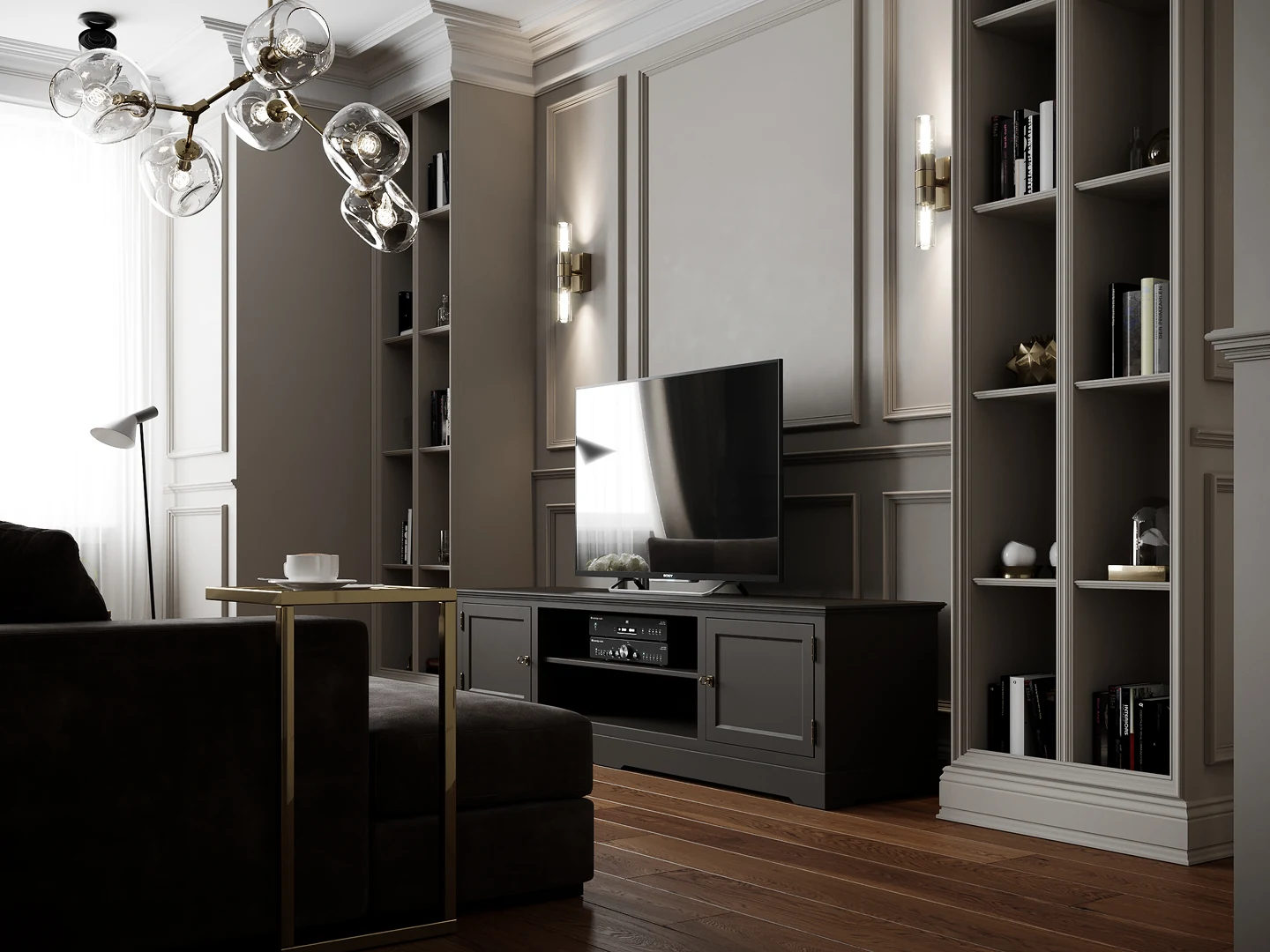 Salle à manger — suspension minimaliste au-dessus de la table.