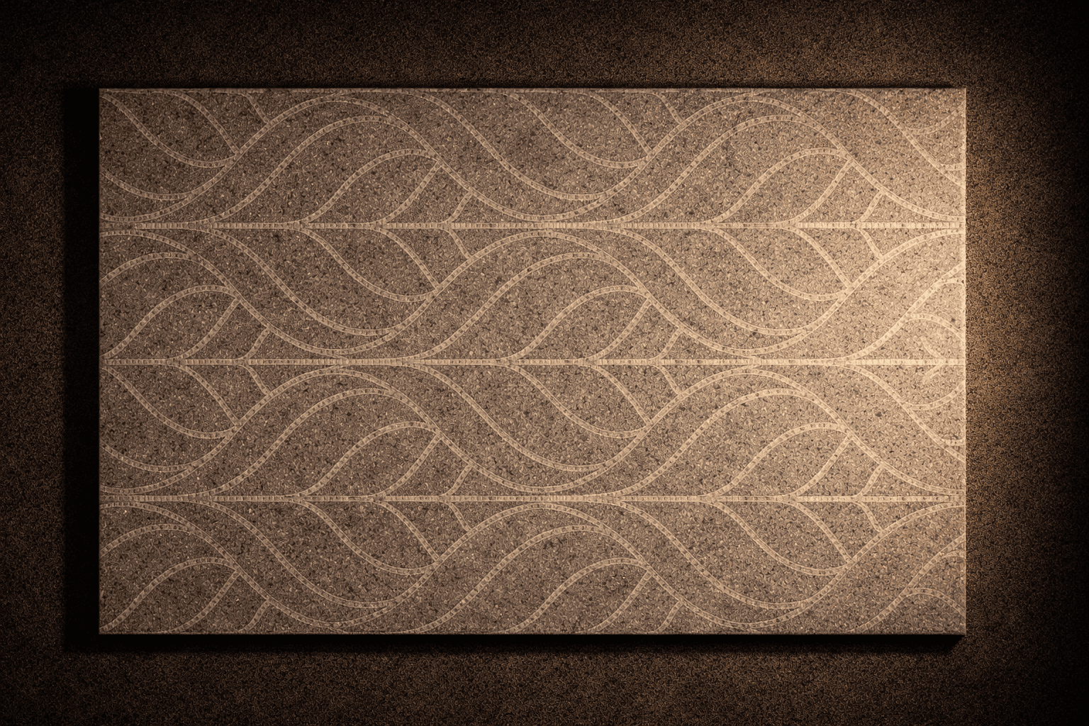 Leafy stone cladding used in feature wall with soft lighting highlighting organic leaf-inspired pattern