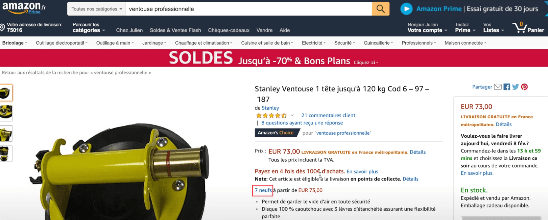 Exemple de listing Amazon avec multiples vendeurs