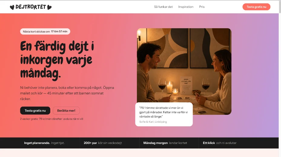 Dejtkortet – startsida för produktbolaget