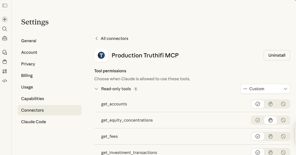 Image of Claude settings