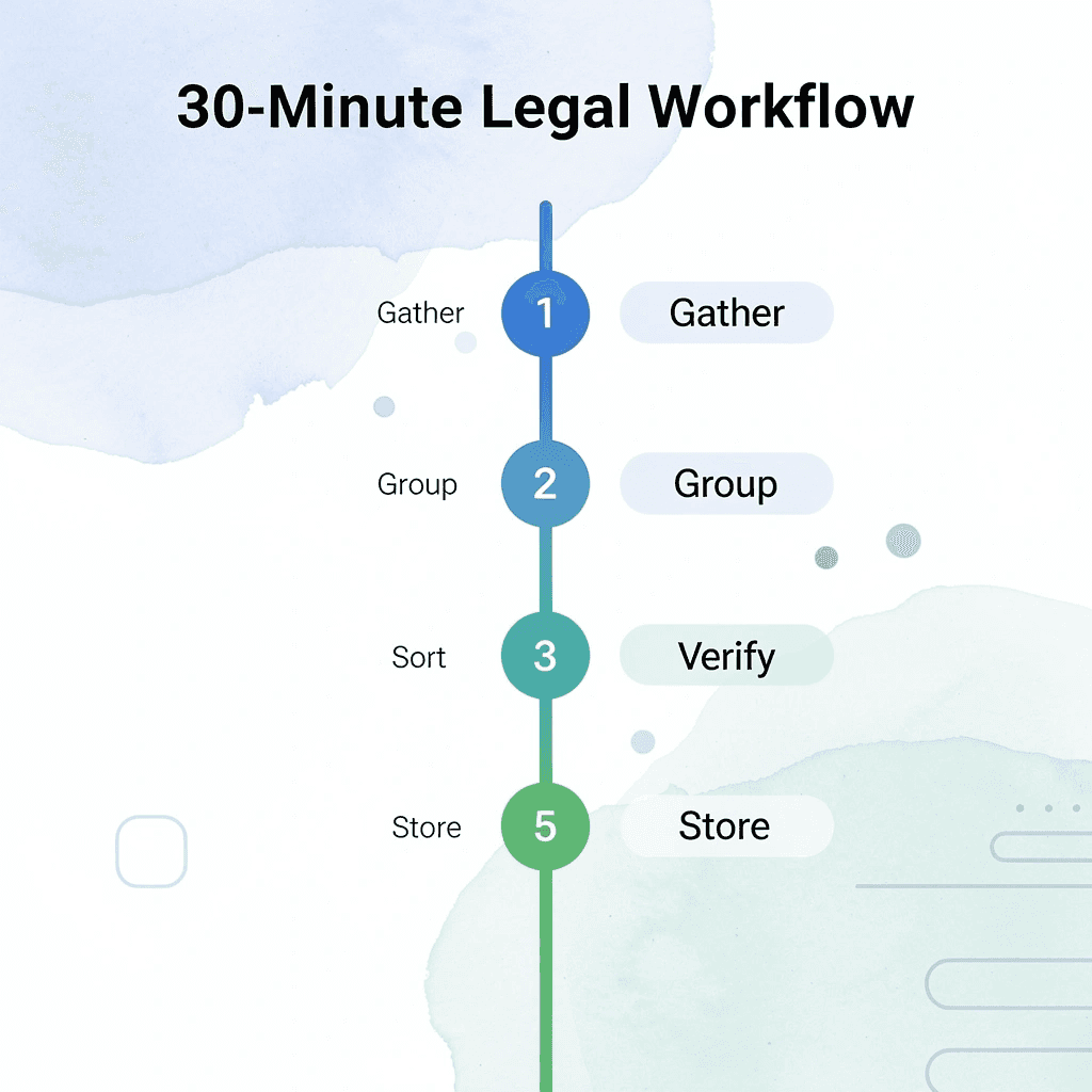  Five numbered steps for organizing legal case files