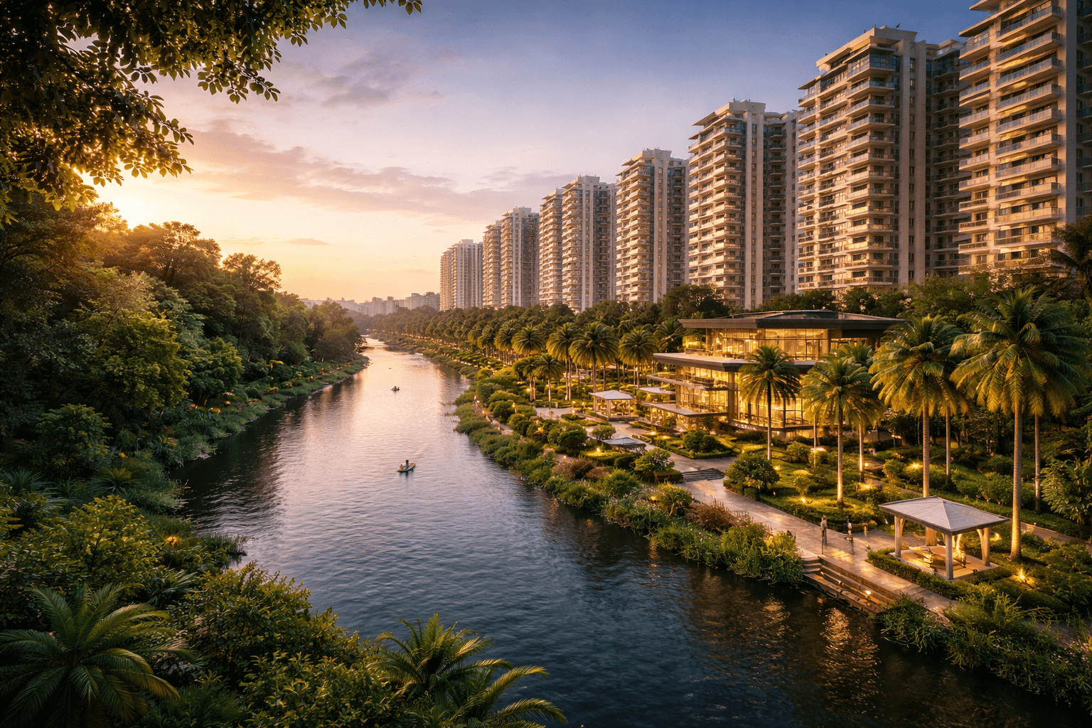 Riverside luxury homes surrounded by lush greenery and serene natural landscapes in Mohali