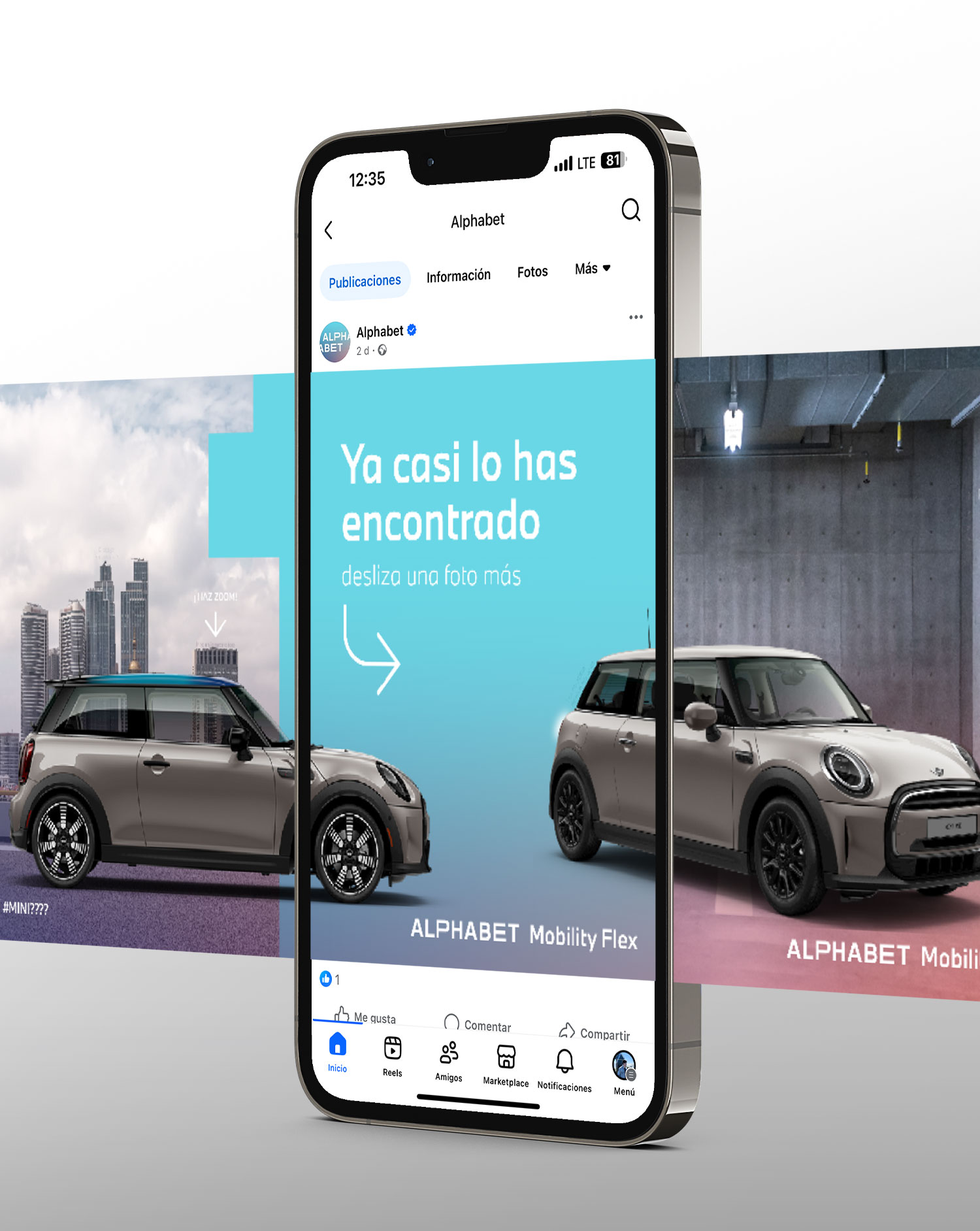 Portfolio Thankium: Imagen promocional de Alphabet Mobility Flex con coches urbanos y smartphone.