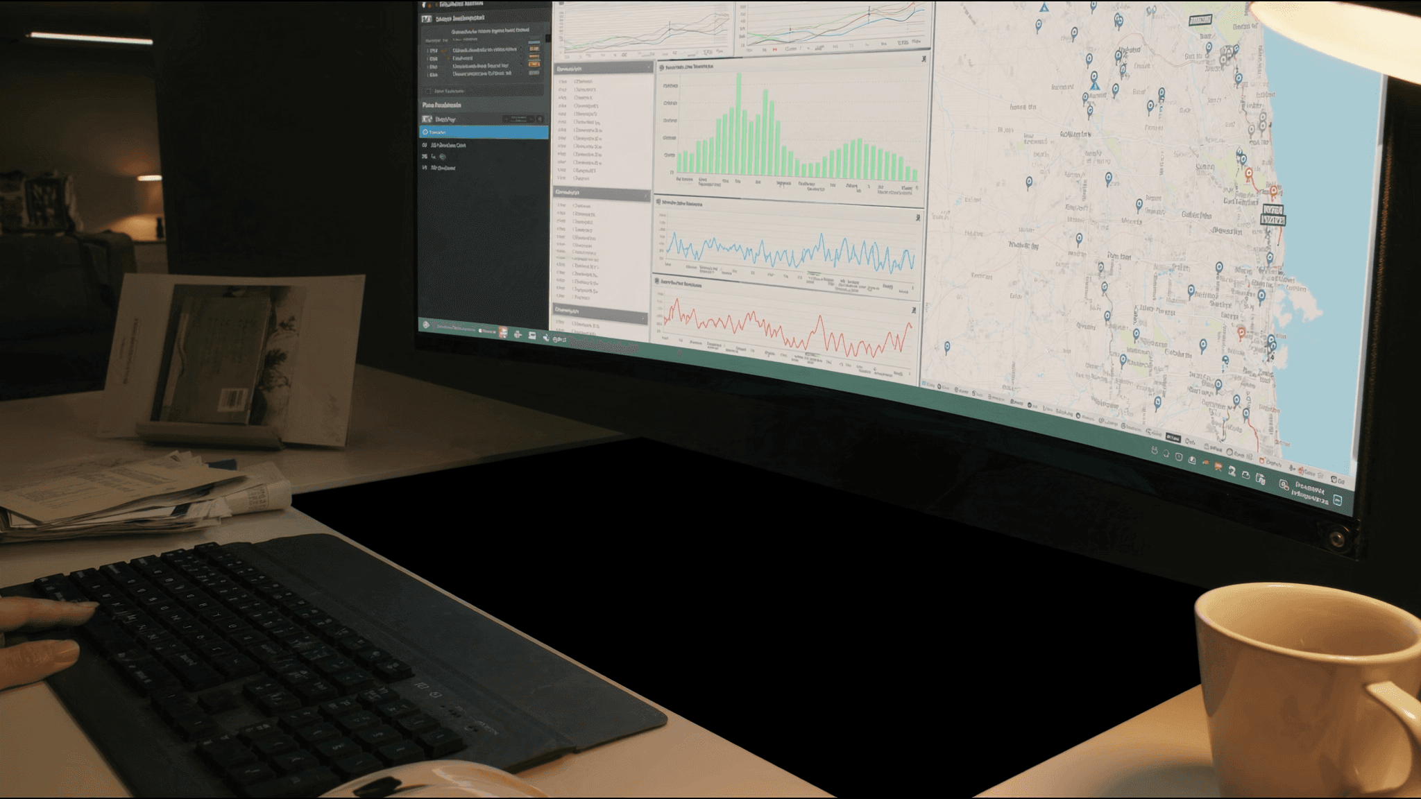 Marketing analyst monitor displaying SEO and search-ranking dashboards for Chicago real estate