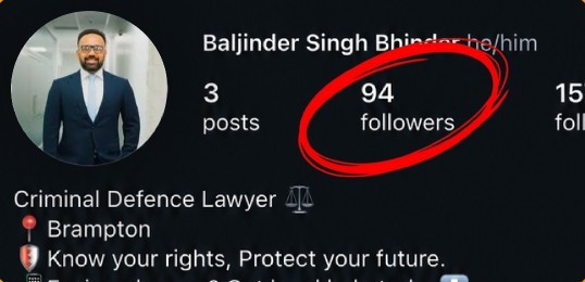 Instagram profile on day 1 with 94 followers