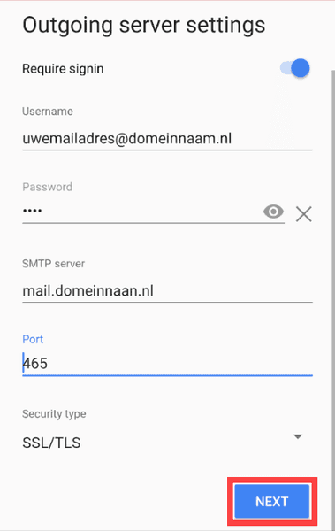 Schermafbeelding: Accountopties (E-mail instellen op Android)