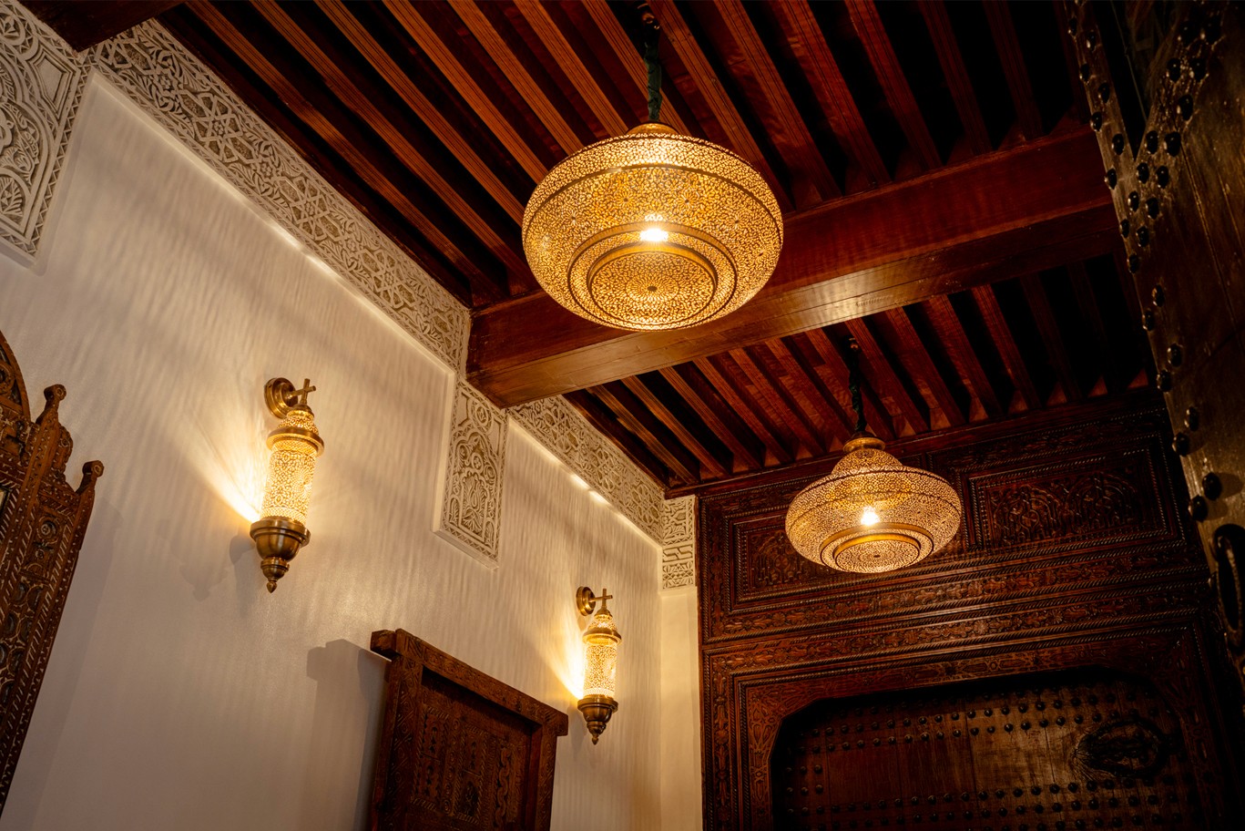 Riad Joy's illuminated entrance in Fez
