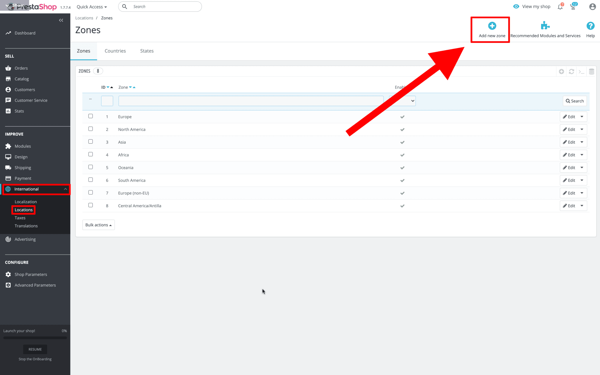 spedizioni prestashop impostazioni locations