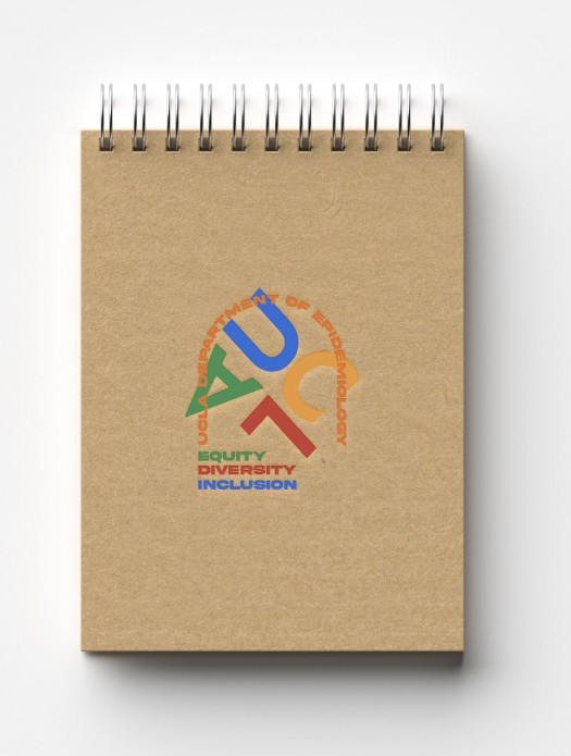 Kraft spiral notebook with the UCLA Department of Epidemiology EDI mark centered on the cover.