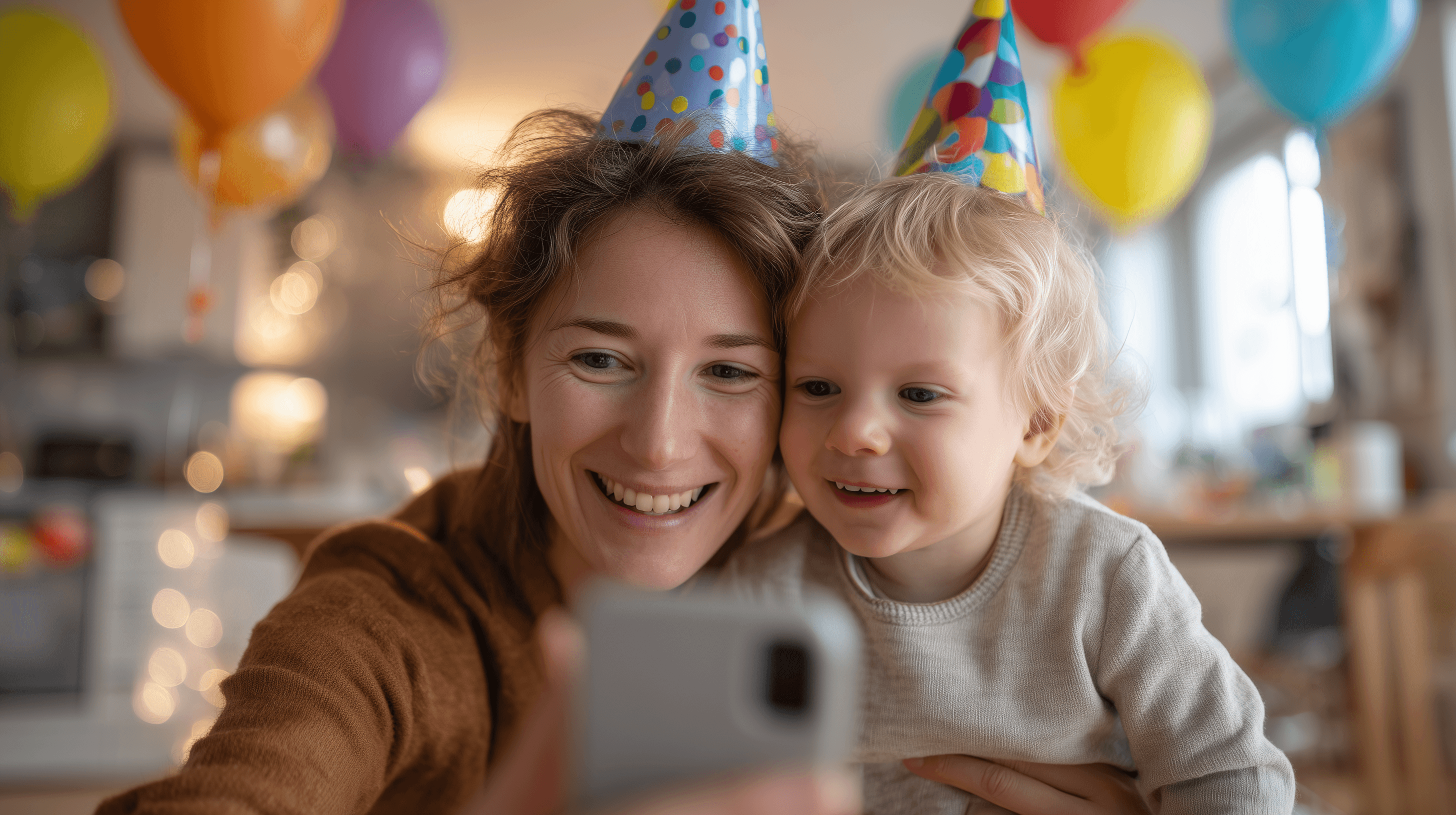 Mom and child recording a video invitation