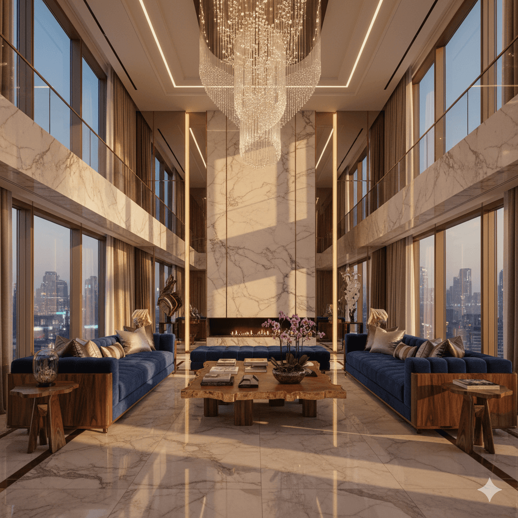 Luxury penthouse interior, high-end marble finish, Sector 72 Noida