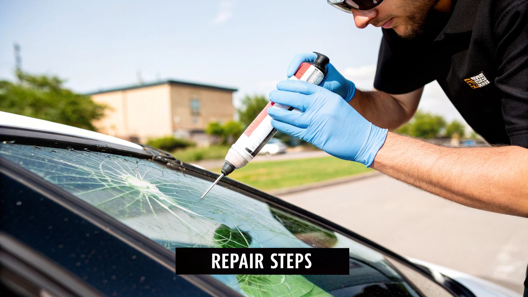 Person pointing out a common mistake in auto glass repair.