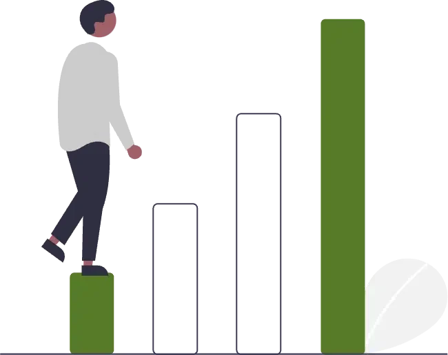 Illustration einer Person, die Treppen hinaufsteigt und Fortschritt symbolisiert, begleitet von abstrakten Designelementen. Dieses Bild repräsentiert die unbegrenzte Turniererstellungskapazität von CoachingArea, die bis zu 96 Teams pro Turnier unterstützt. Es hebt Funktionen hervor wie das Kombinieren von Turnieren zu Serien und das Versenden von Registrierungslinks für mehrere Turniere gleichzeitig.