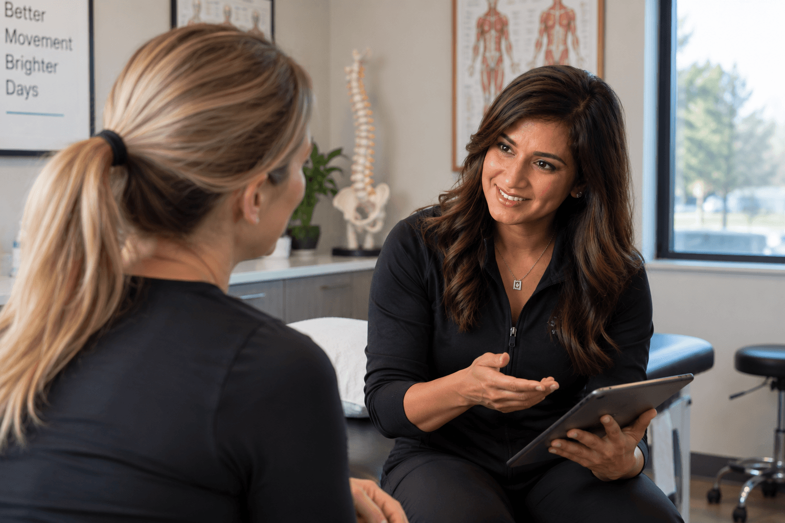 Physical therapist discussing dry needling treatment with a patient