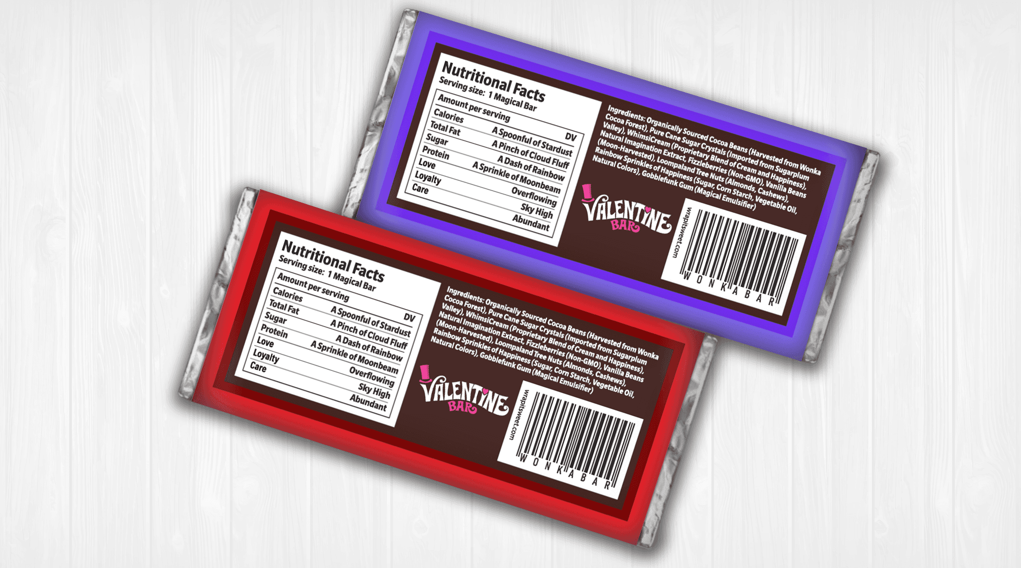 Valentine Wonka Bar Wrapper | Ready to Print PDF for Hershey's 1.55oz Bars | Add a whimsical, romantic touch to your celebrations and special moments!