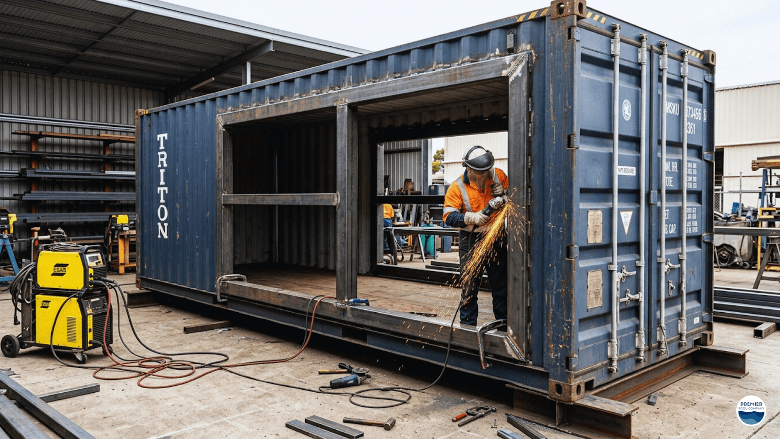 Structural reinforcement and modification during shipping container pool installation
