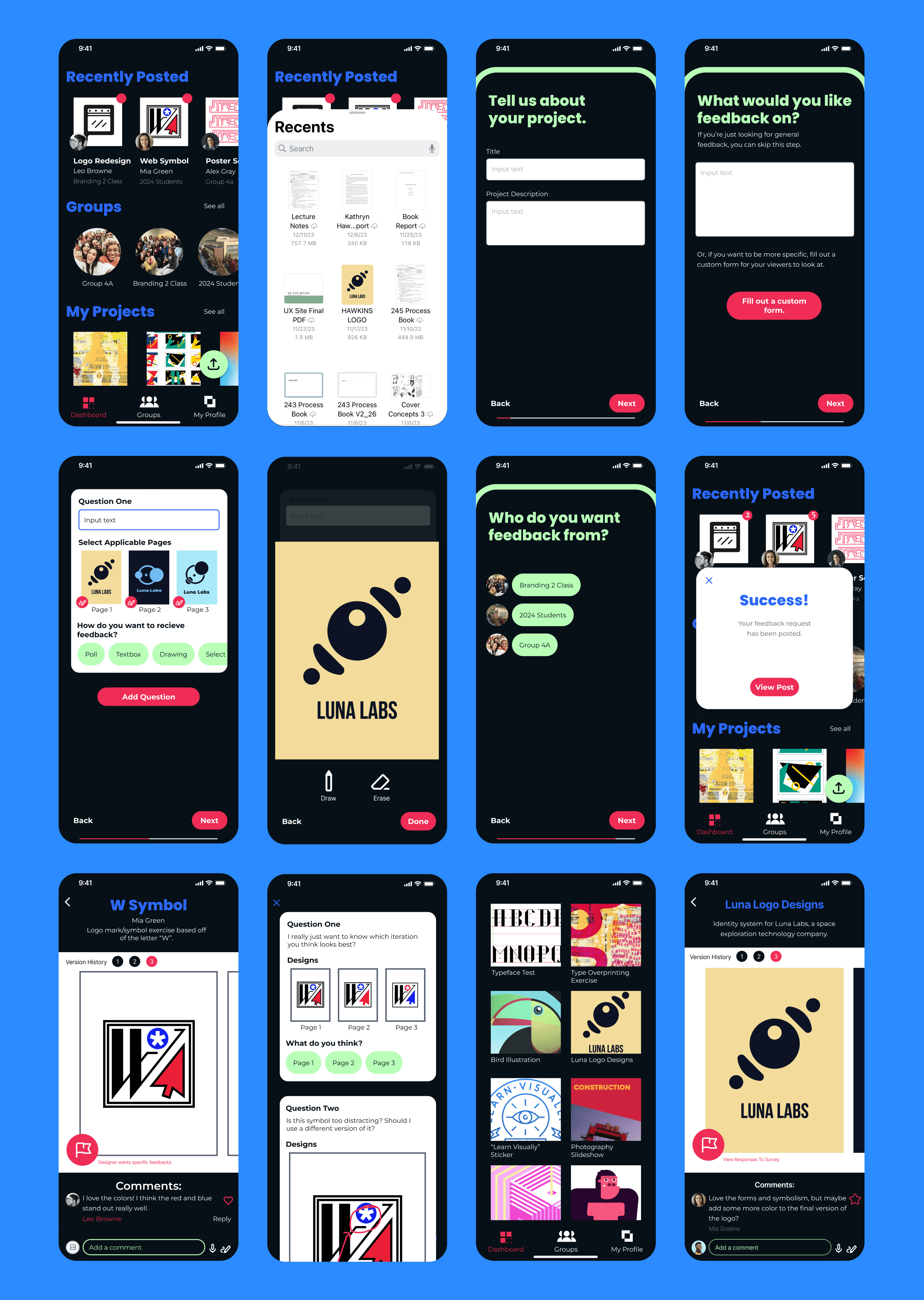 12 final design app screens.