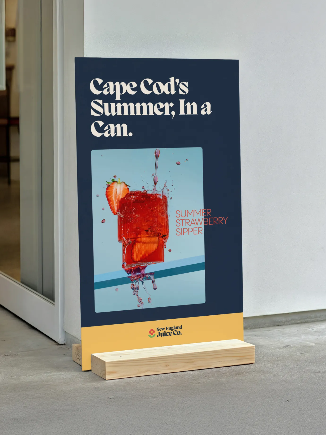 New England Juice Co. — Signage promoting summer juice menu — Outdoor brand application