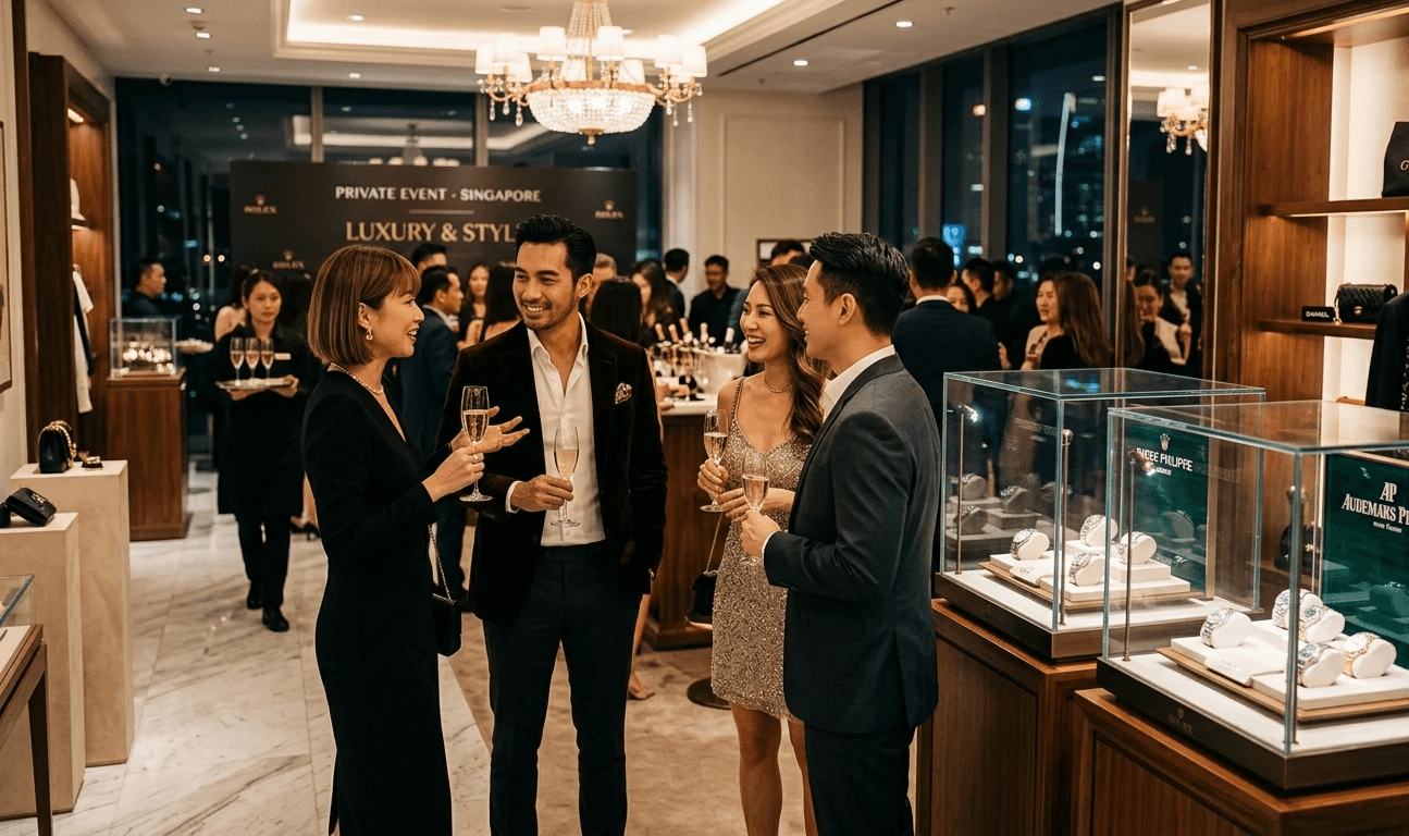 Exclusive luxury retail marketing event in Singapore featuring elite fashion creators.