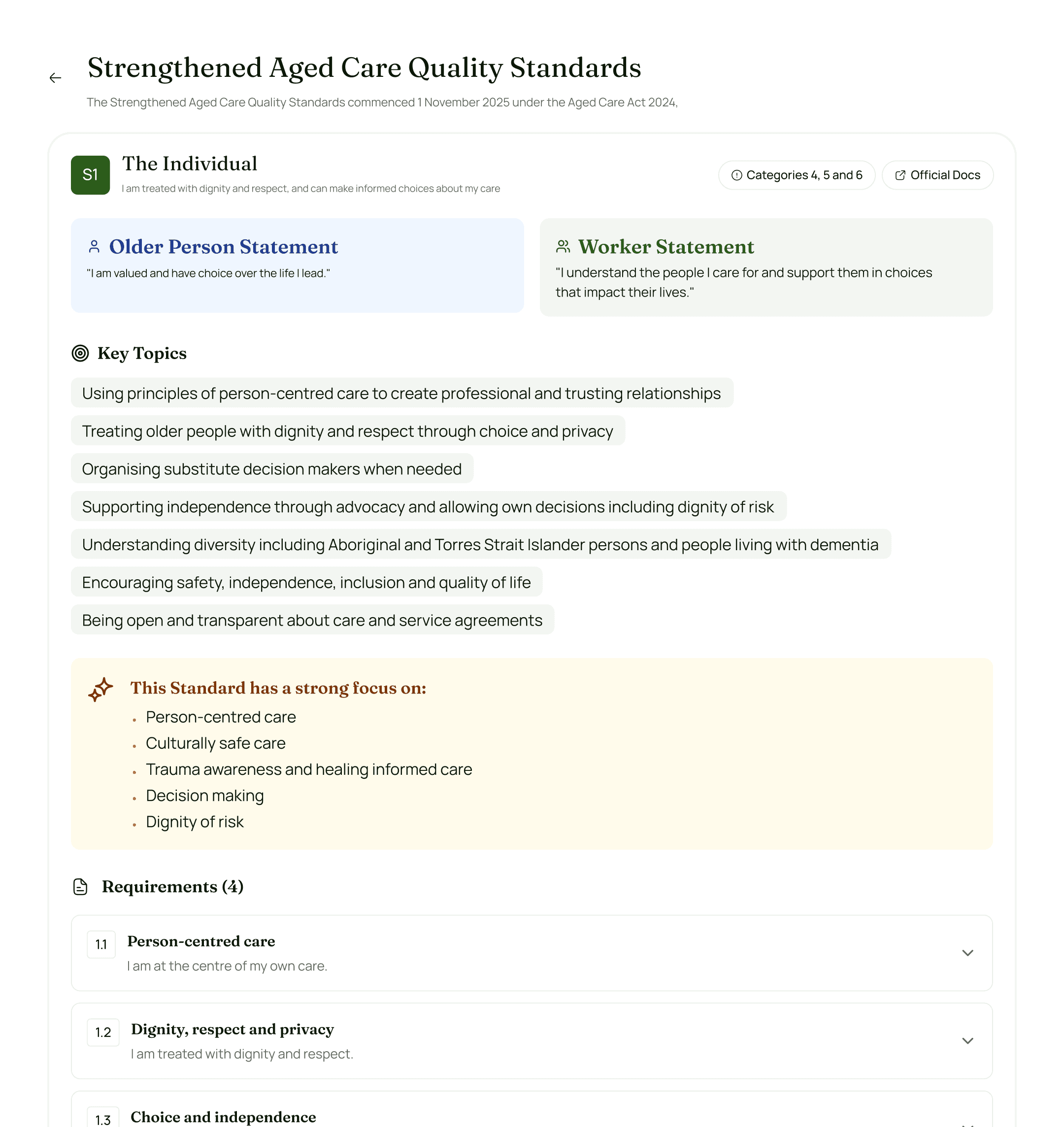 ACQS 2025 compliance mapping interface showing standards, requirements, and readiness tracking
