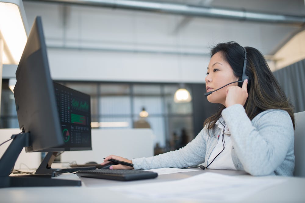 a woman working in a contact center