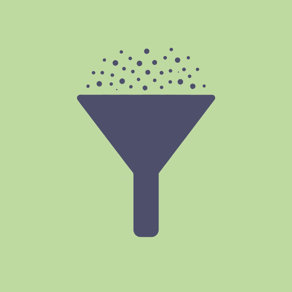 Funnel showing a large amount of text entering at the top and distilling to focused insights at the bottom