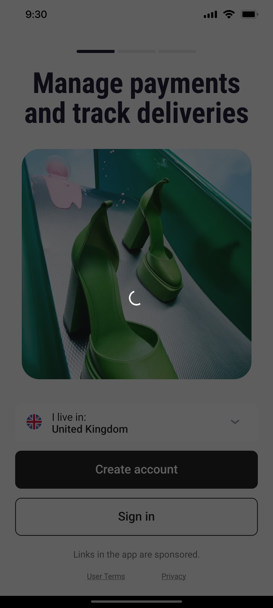 Klarna Track Deliveries Screen