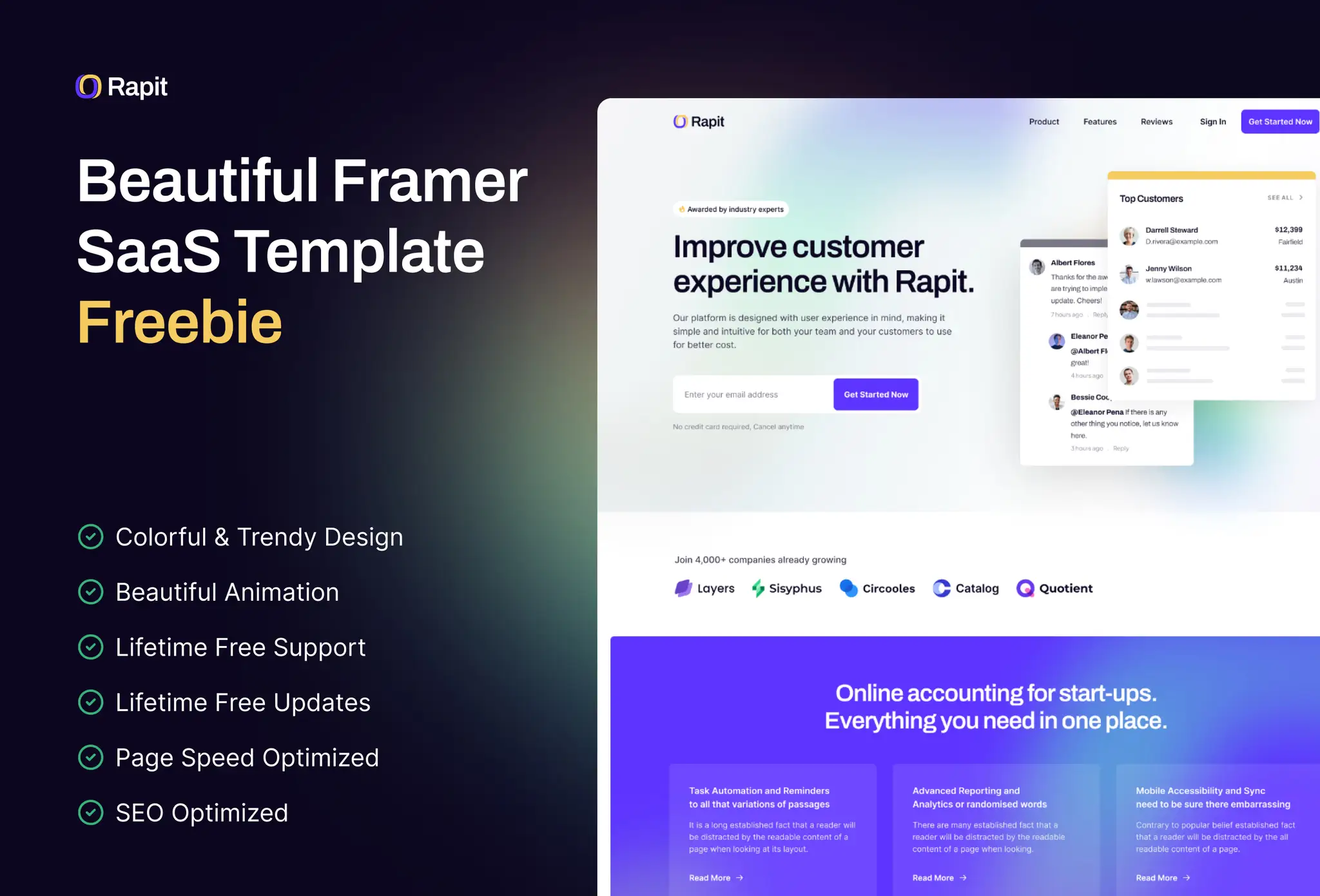 rapit free saas framer template