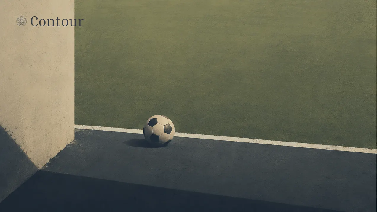 A football beside a wall, with long shadows across the ground and the Contour wordmark at the upper left.