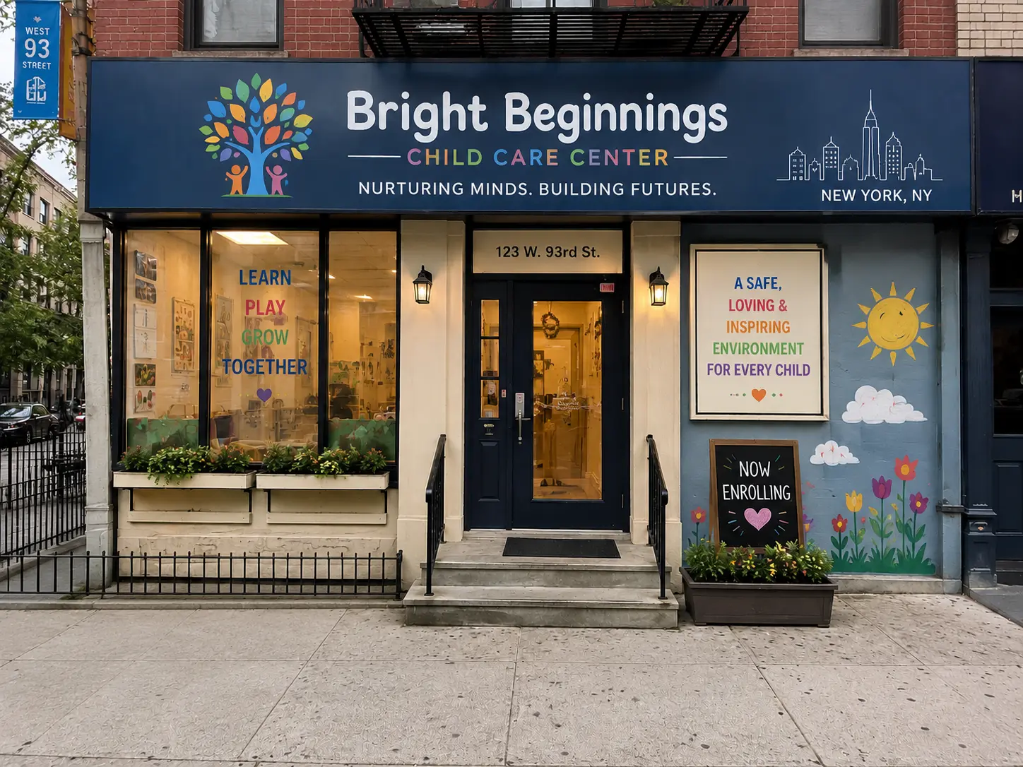 the storefront of a child care center in new york city
