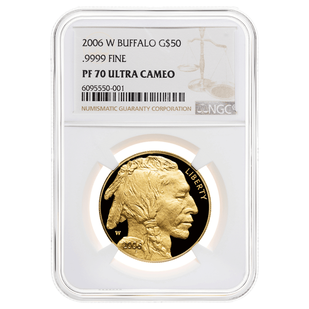 2006-W Gold Buffalo graded PF 70 Ultra Cameo by NGC in a protective slab.