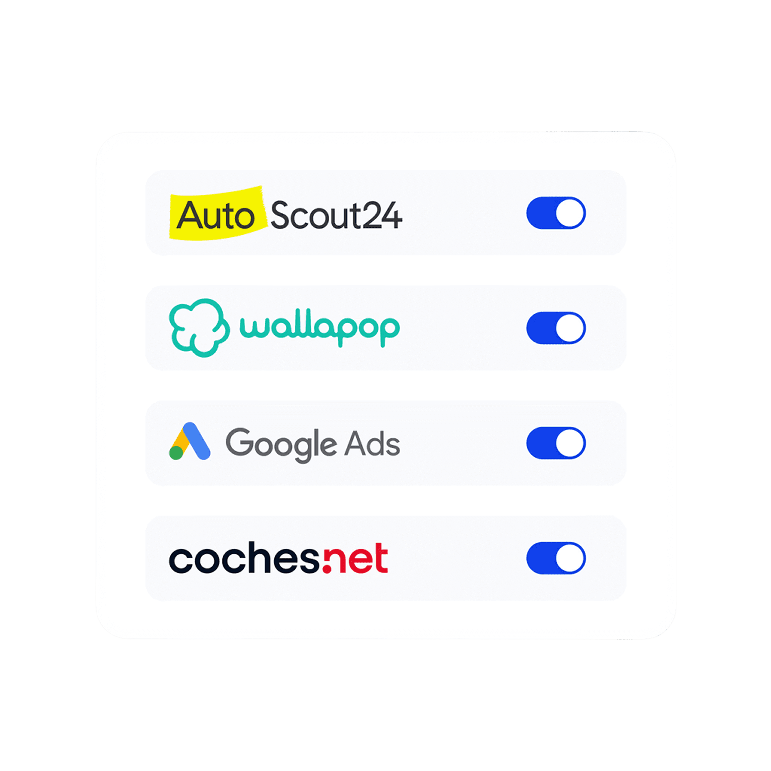List of online marketing services like Auto Scout24, wallapop, Google Ads and coches.net