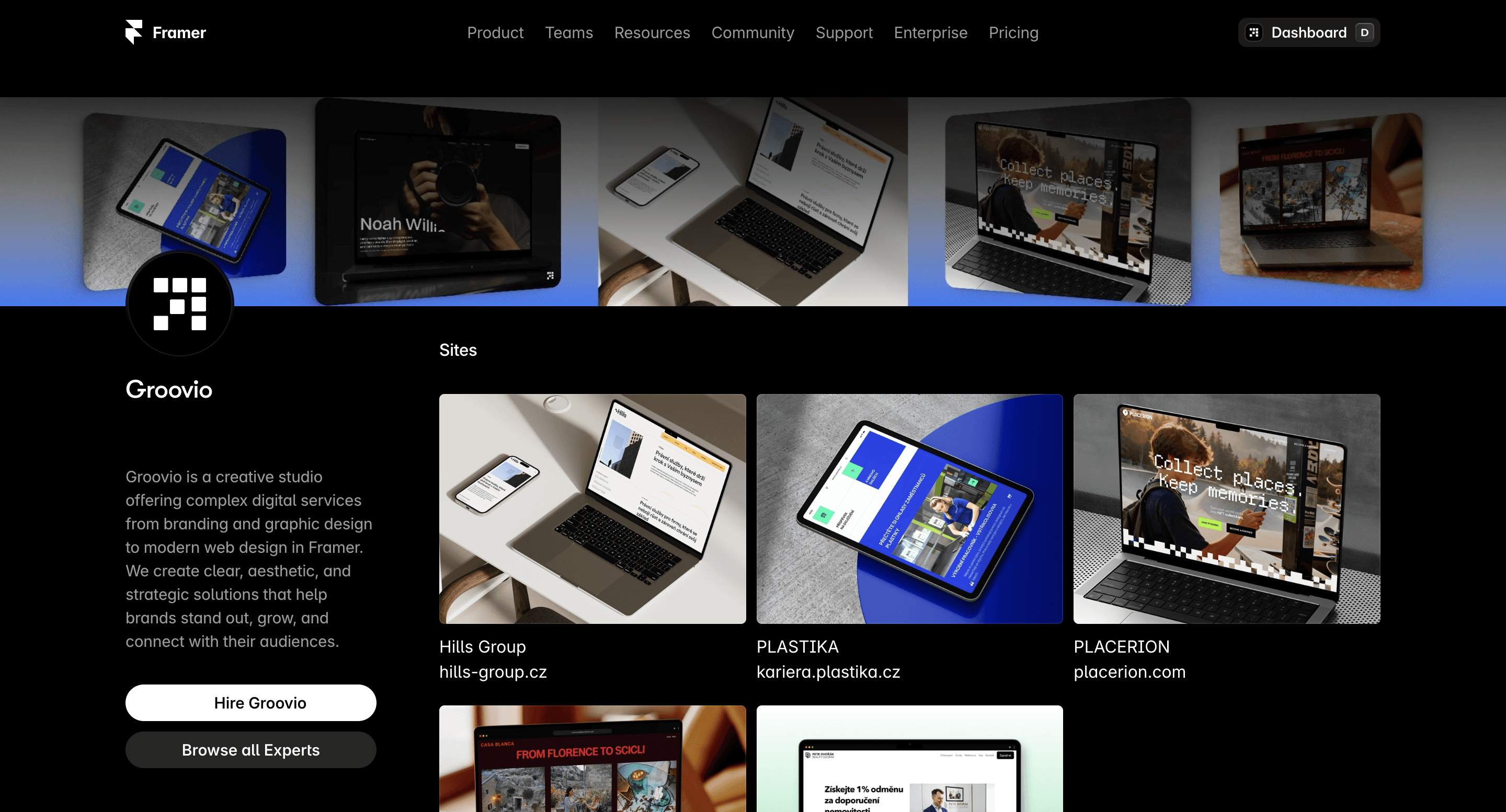 Groovio Framer expert screen from website Framer.com