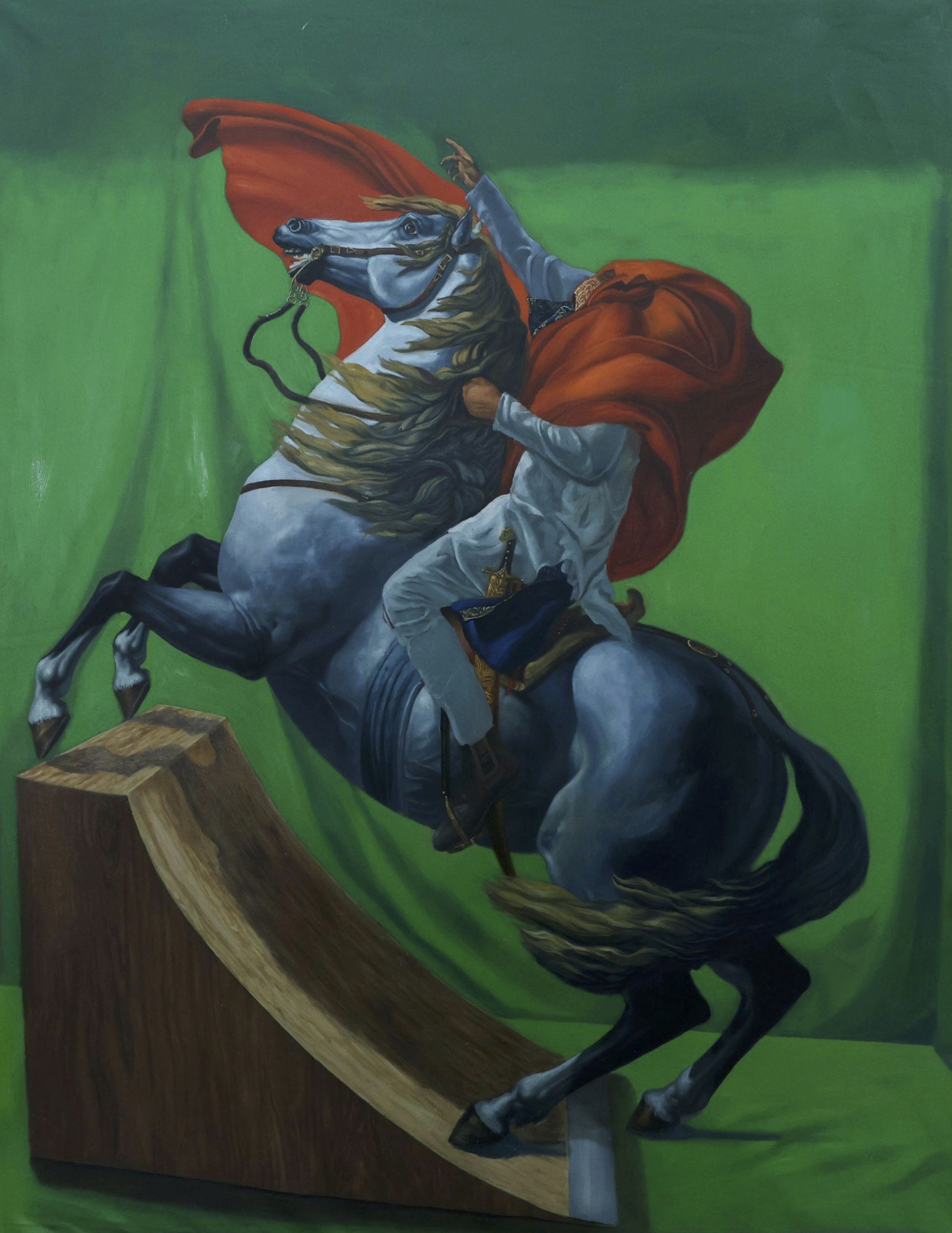 herd of sheep on road painting