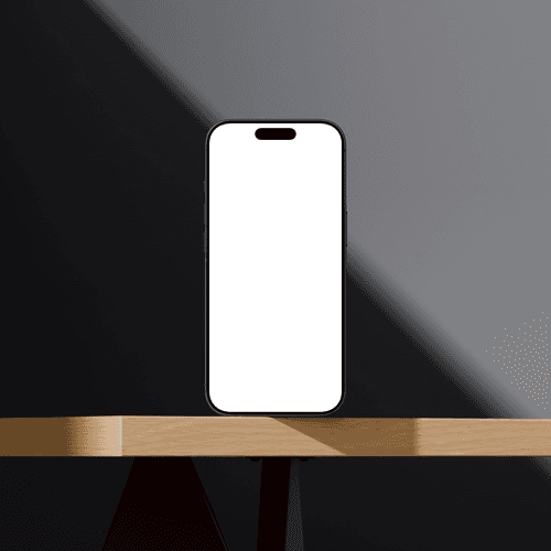 iPhone 17 on wooden desk mockup