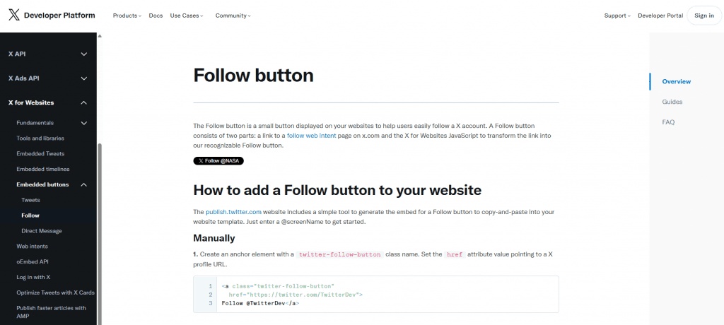 X follow button