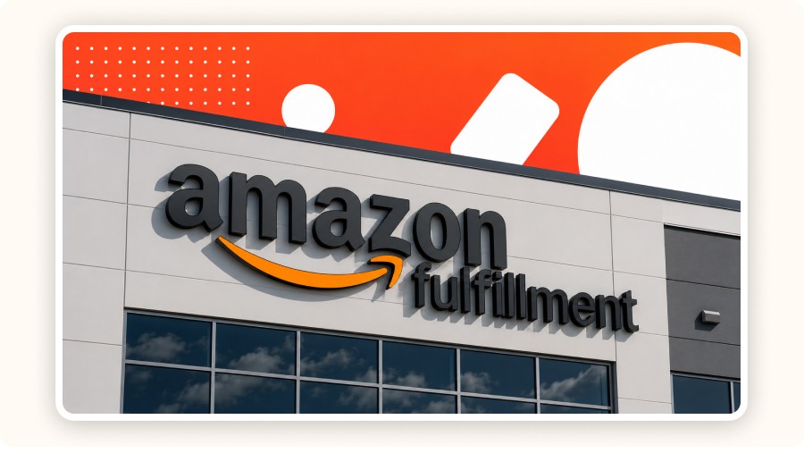Amazon fulfillment center facade with visible signage and modern branding.