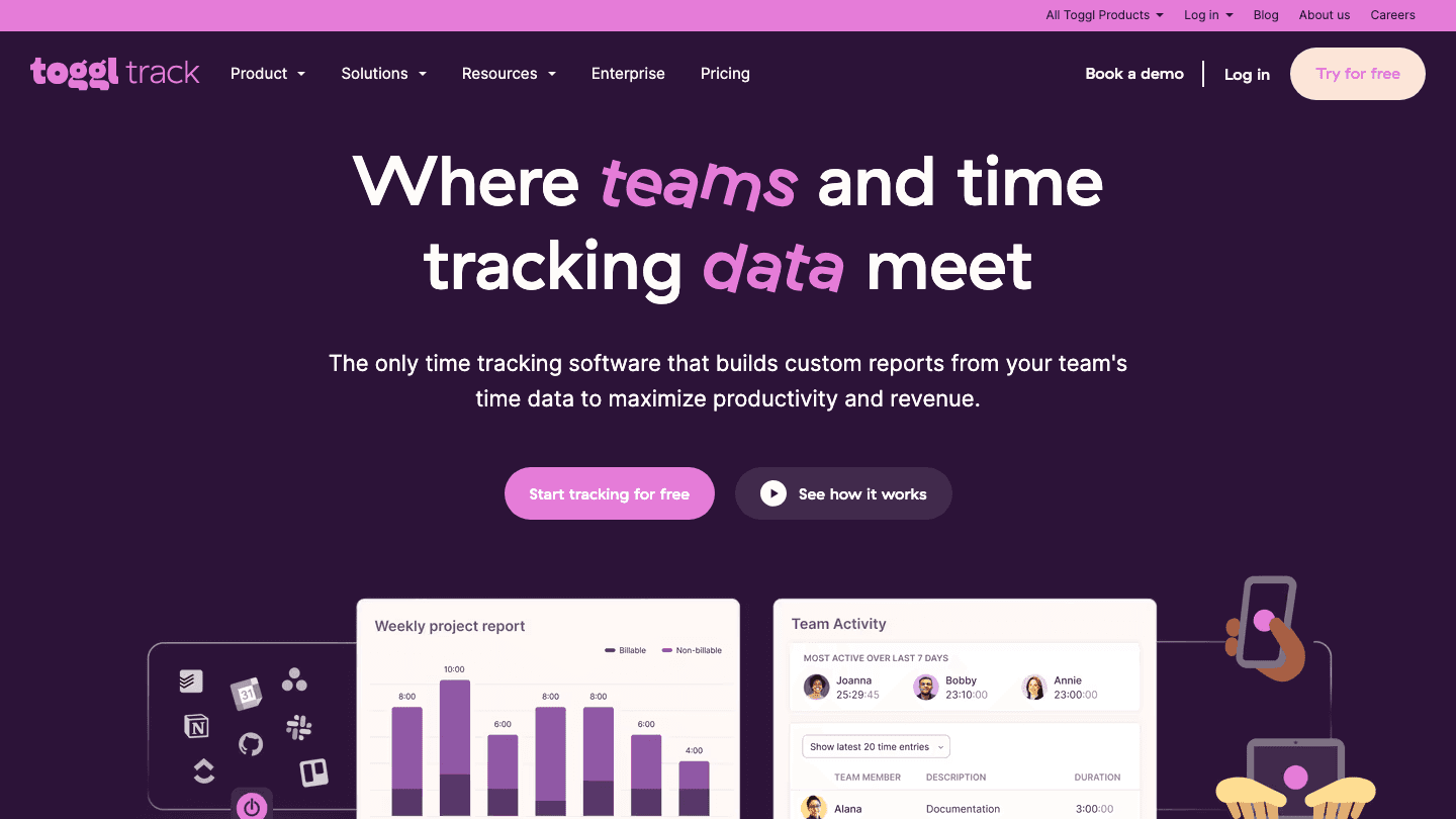 Toggl Track website screenshot