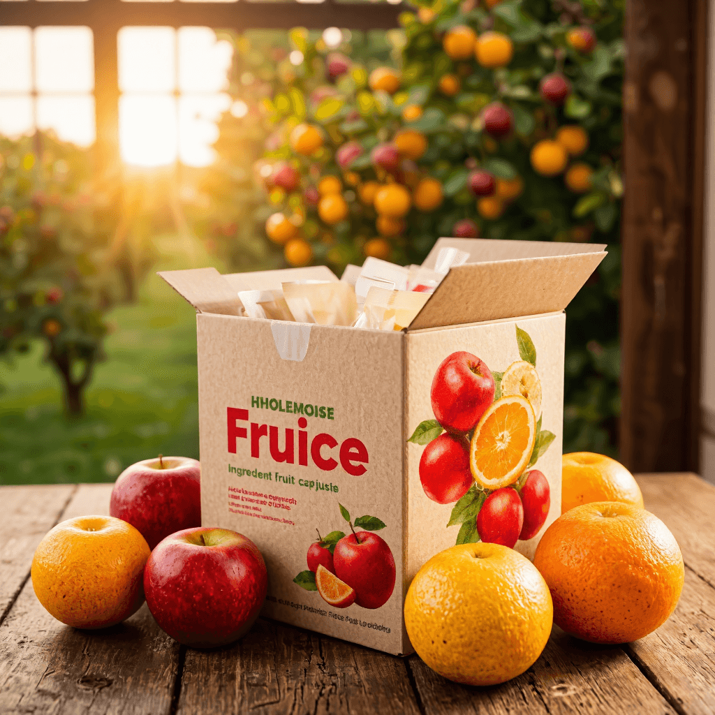 product photography of box of fruit juice mix