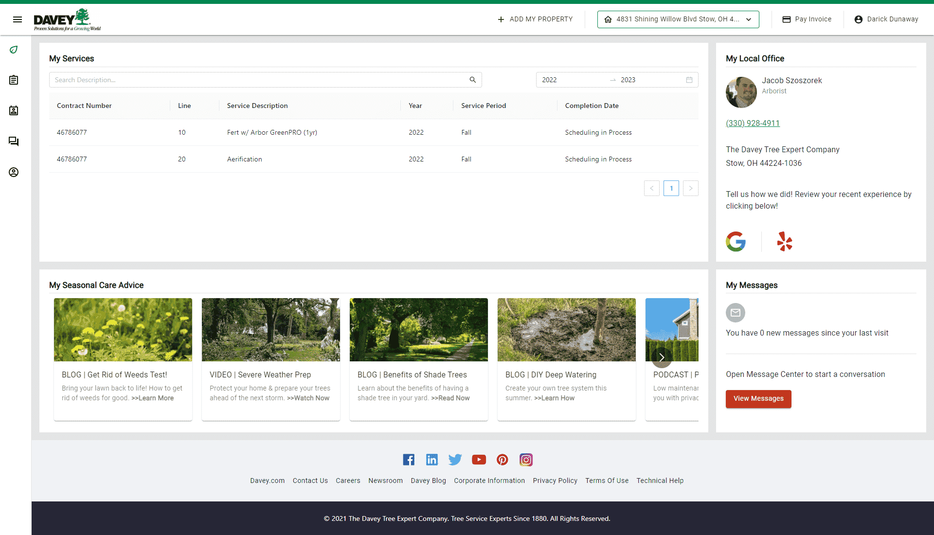 Davey Tree Customer Portal Screenshot